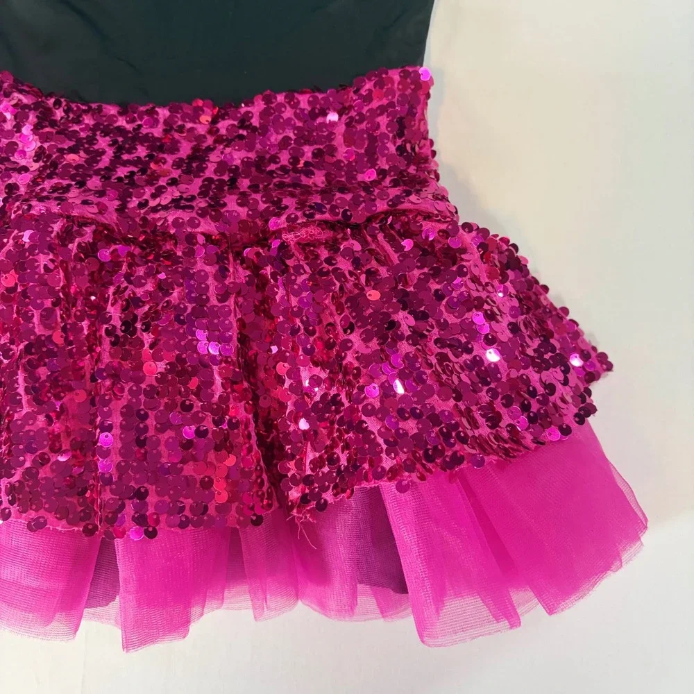 Weissman Kids Dance Leotard Sequin Tulle Tutu Costume Black Pink MC 8699